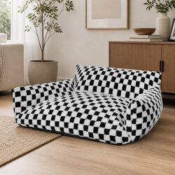 Cozy Checkered Dog and Cat Bed with Washable Cover
