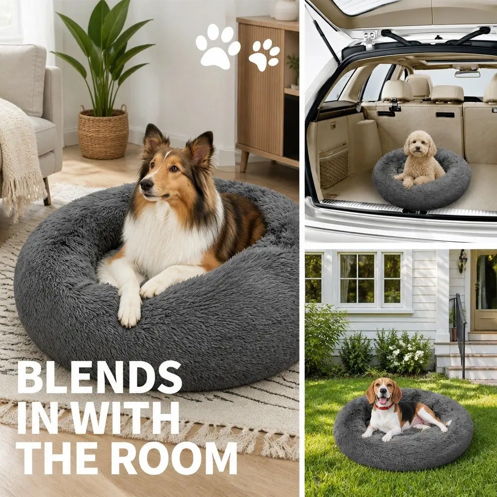 Round Pet Bed 70cm Plush Calming Sleep Mat for Dogs Cats Dark Grey