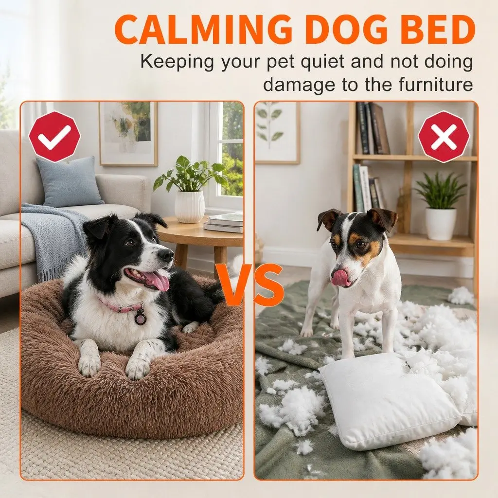 Dog Bed Round M 70cm Plush Nest Warm Sleeping Kennel Non-Slip Base