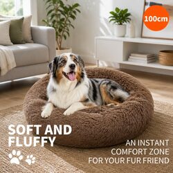 Light Coffee XL Round Dog Bed 100cm for Cozy Comfort