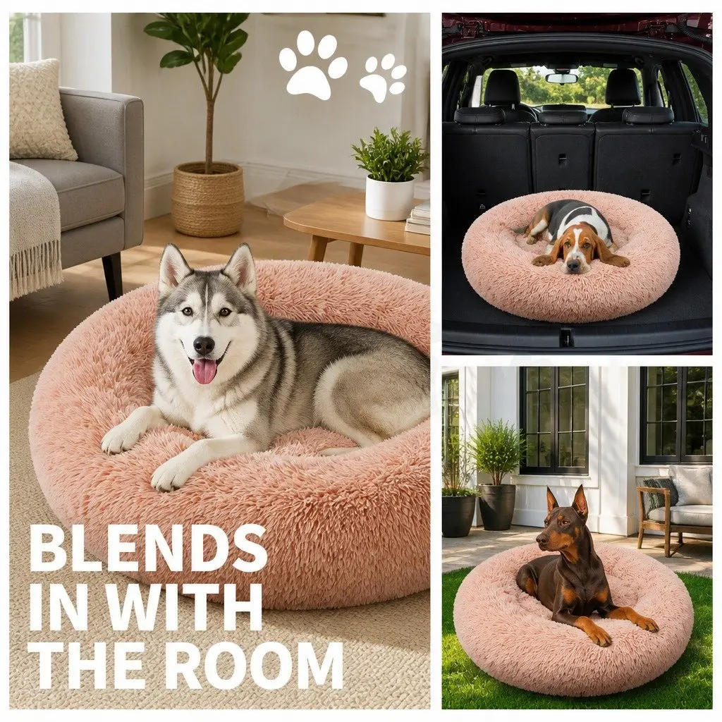 Round Plush Pet Dog Bed Warm Nest Comfortable Sleeping Kennel Pink XXL