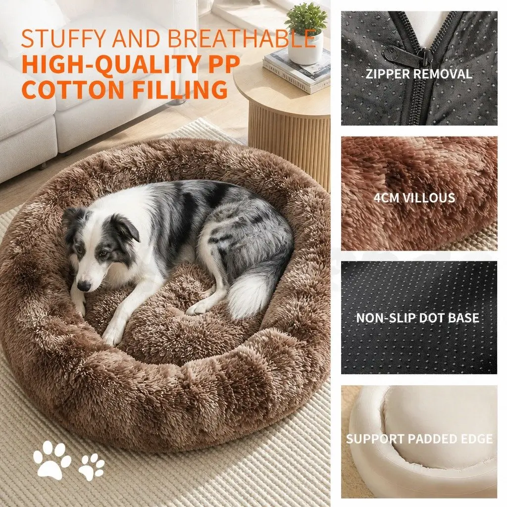 Pet Bed Round 120cm Plush Comfy Sleeping Cave for Dogs and Cats