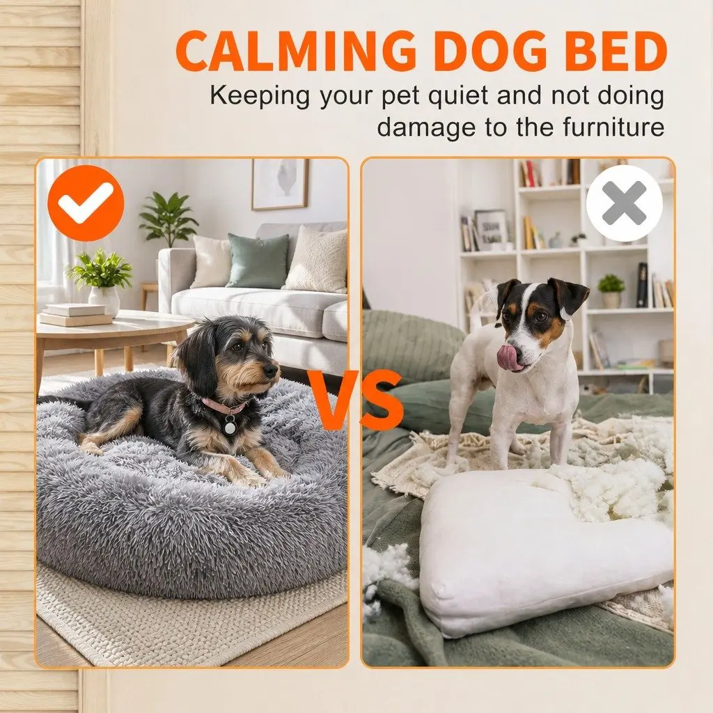Round Pet Bed 100cm Soft Plush Washable Zipper Cover Non-Slip Base for Dogs and Cats