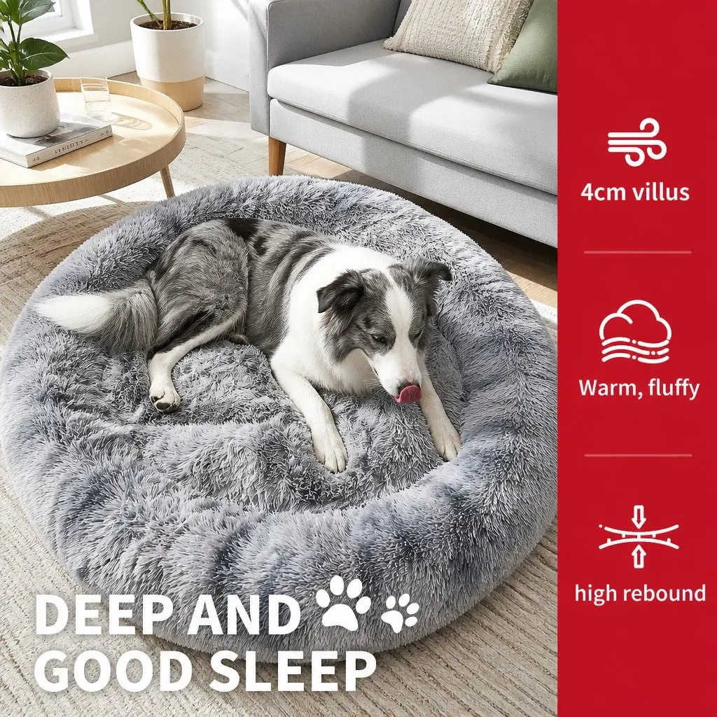 Round Pet Bed 100cm Soft Plush Washable Zipper Cover Non-Slip Base for Dogs and Cats