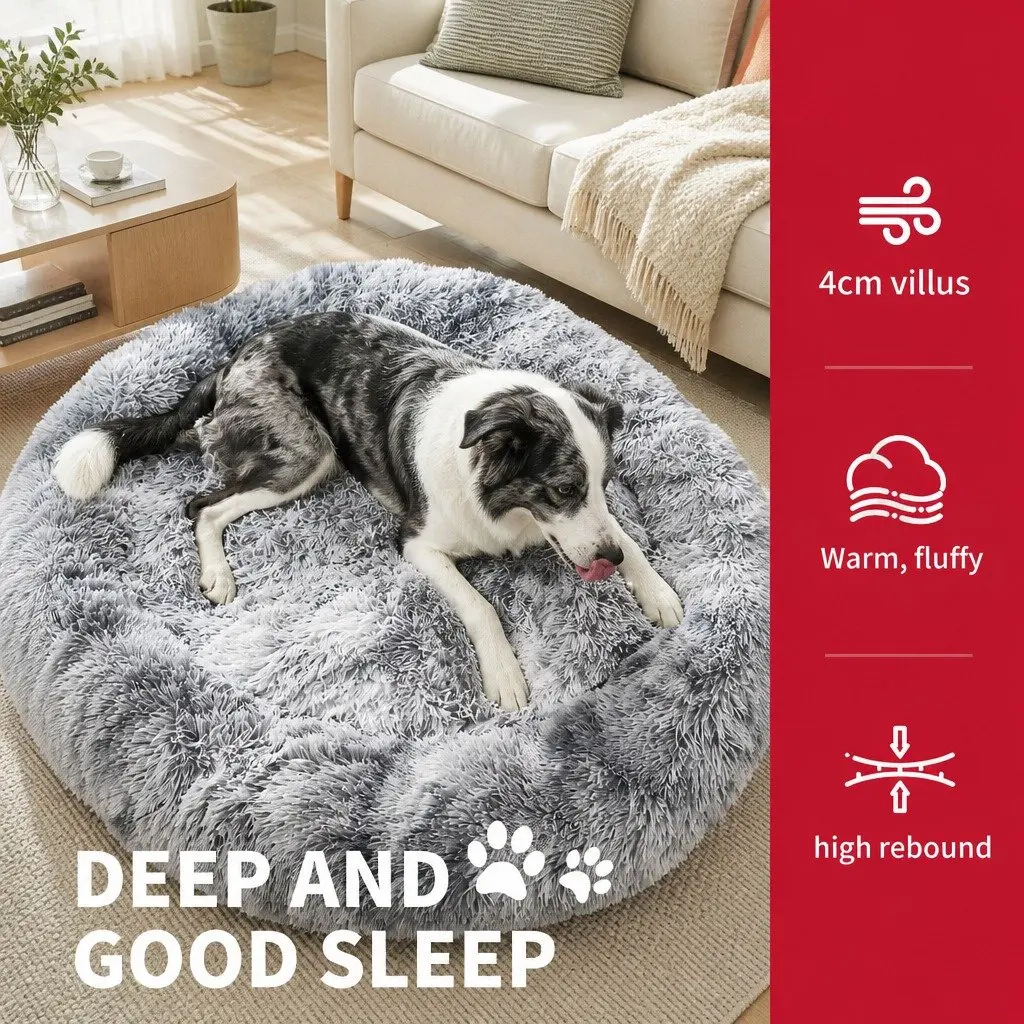 Pet Calming Bed Round Nest Warm Plush Washable Sleeping Comfort Dog Cat