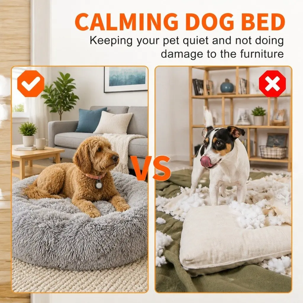 Pet Bed Round 120cm Washable Soft Plush Non-Slip Base