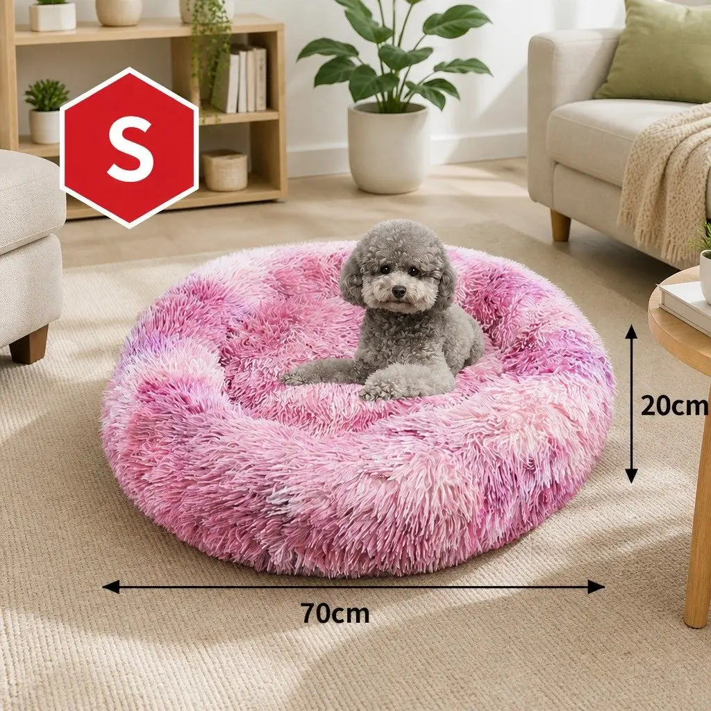 Pet Bed Large Round Comfy Donut Cushion Plush Nest for Puppy Cat Dog