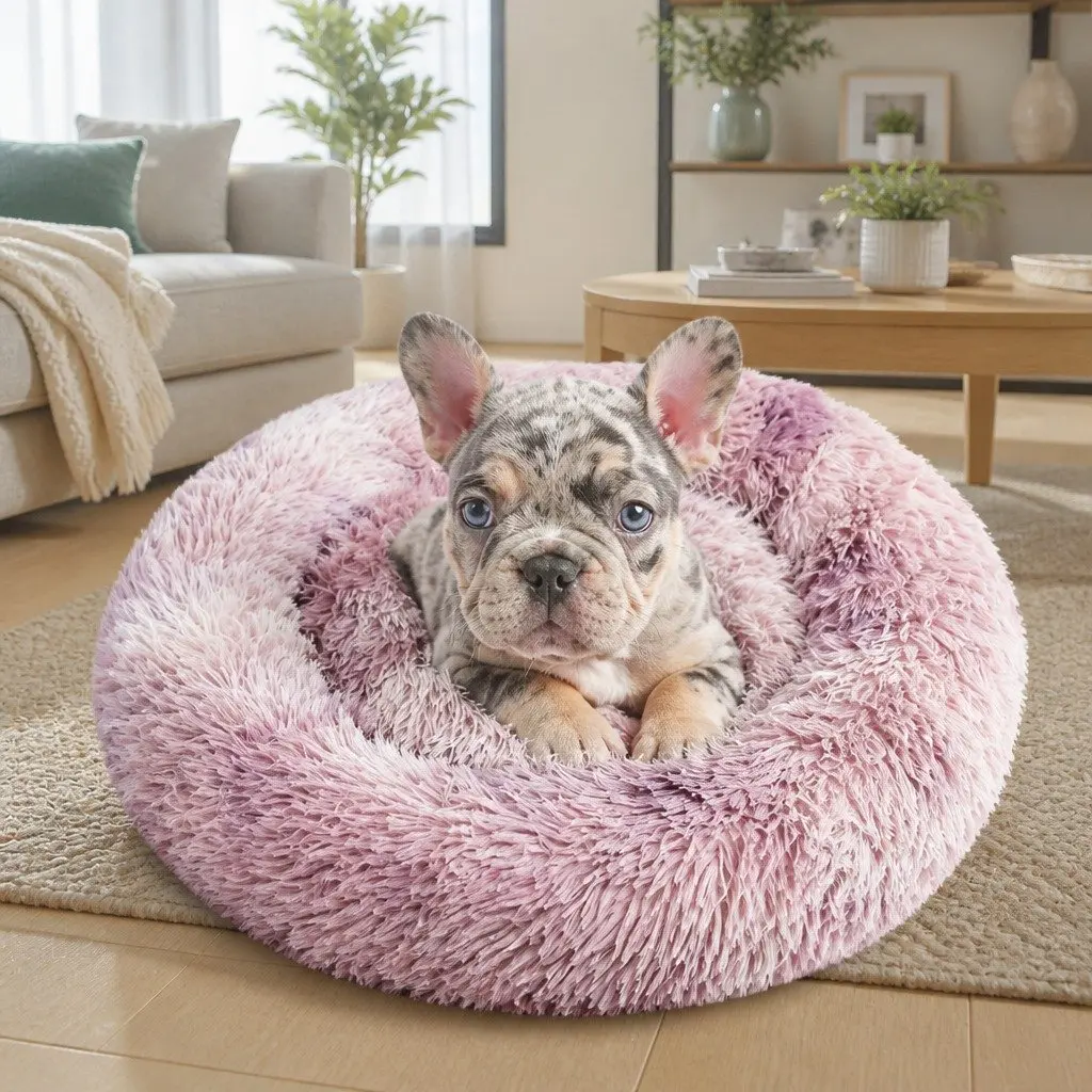 Pet Bed Large Round Comfy Donut Cushion Plush Nest for Puppy Cat Dog