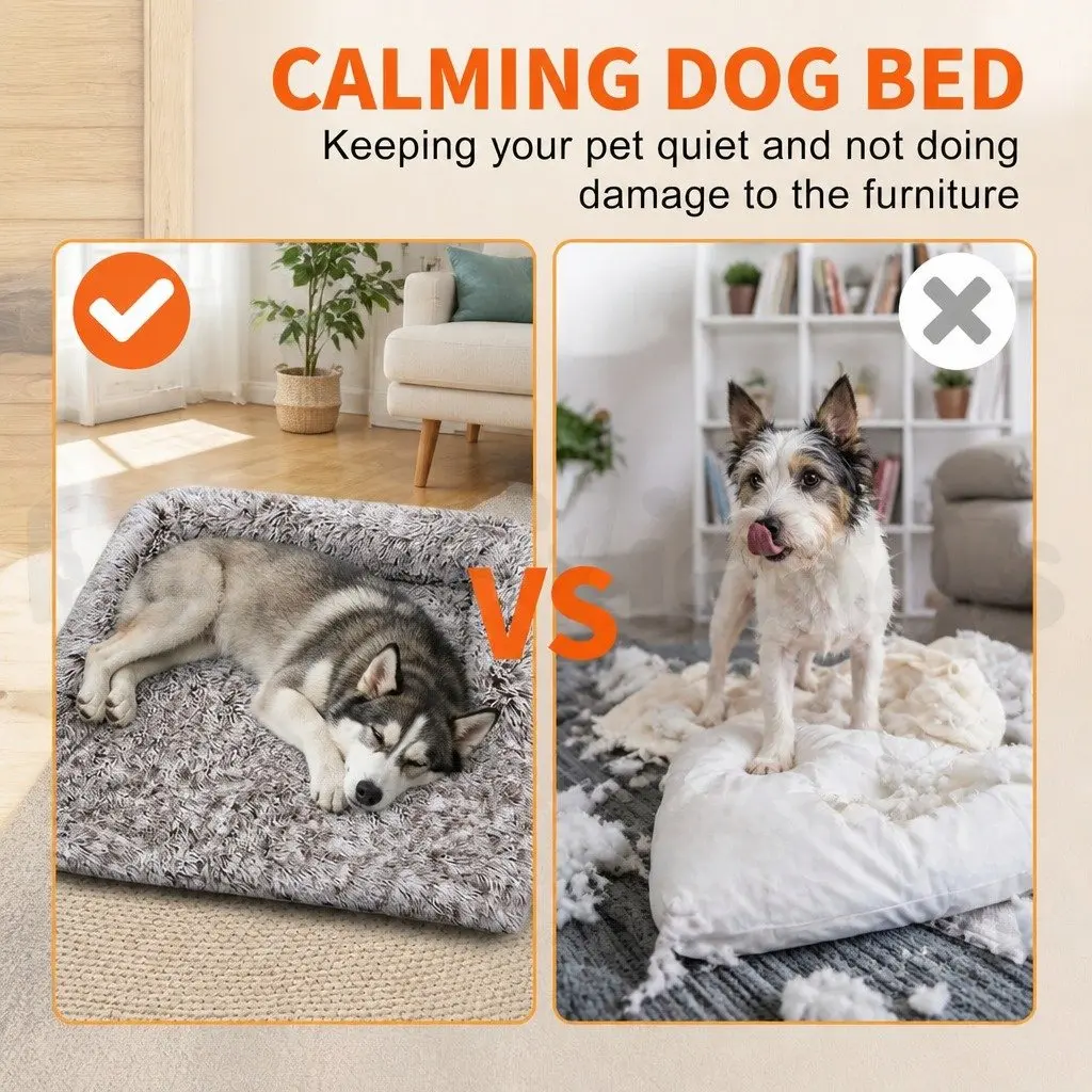 Pet Sofa Bed Large Plush Calming Cushion with Removable Bolster Non-Slip Waterproof Fabric Cover