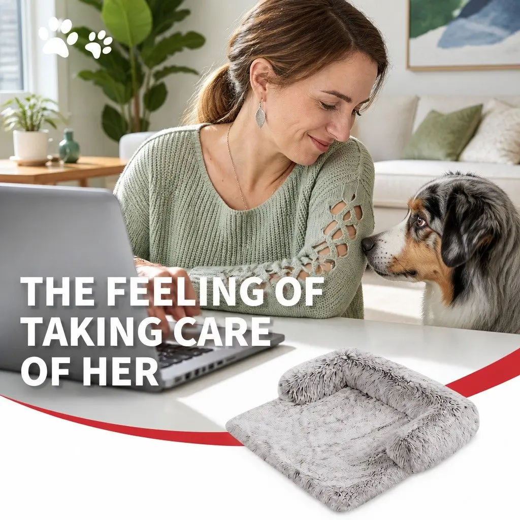 Pet Sofa Bed Large Plush Calming Cushion with Removable Bolster Non-Slip Waterproof Fabric Cover