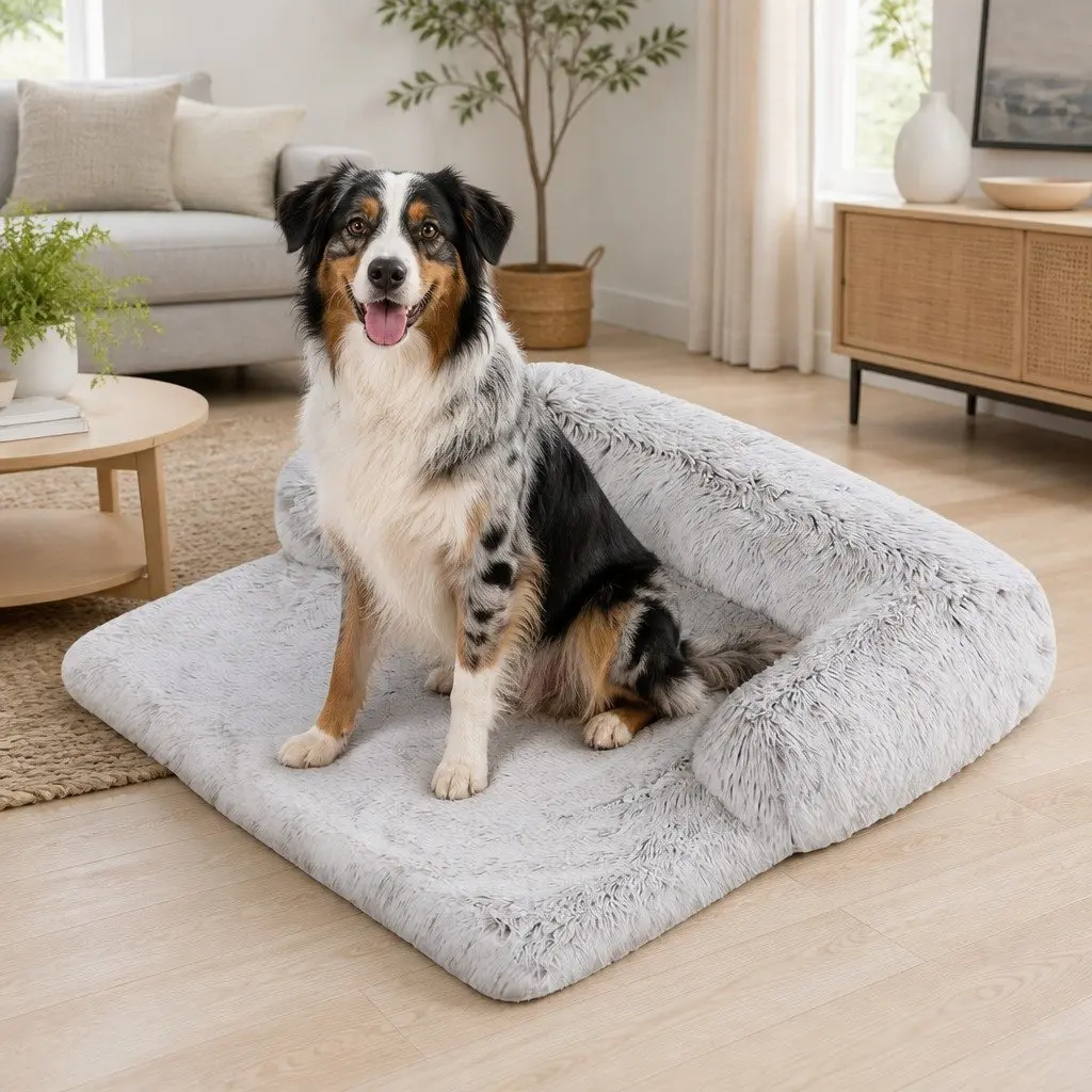 Kids Pet Sofa Bed Small Calming Waterproof Non-slip Cover with Removable Bolster for Dogs and Cats