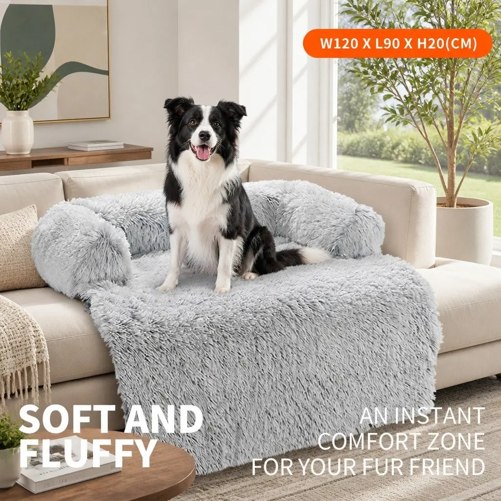 Pet Sofa Bed XL Size Calming Waterproof Cover Protector with Removable Bolster Non-Slip Fabric Machine Washable