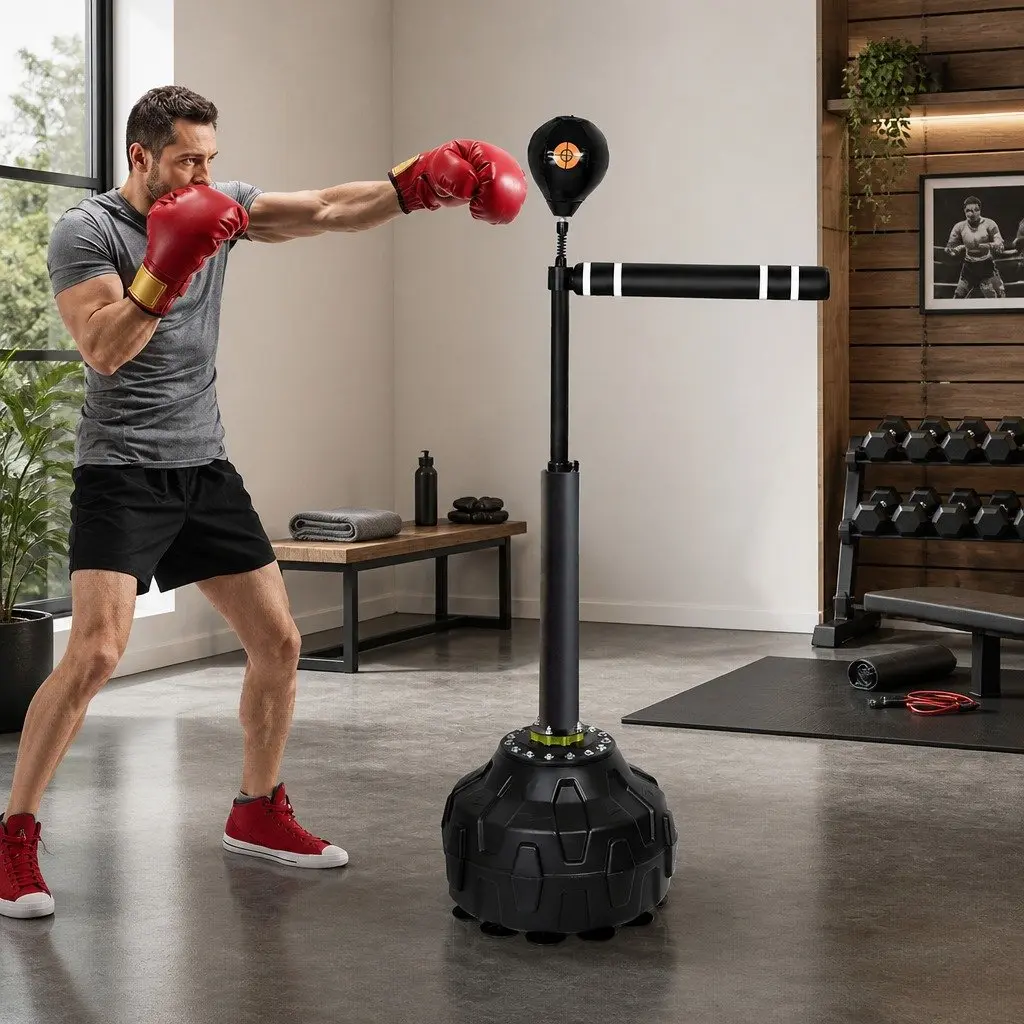 Boxing Reflex Bag Freestanding Adjustable Height 360 Degree Spinning Arm Speed Ball Training Device