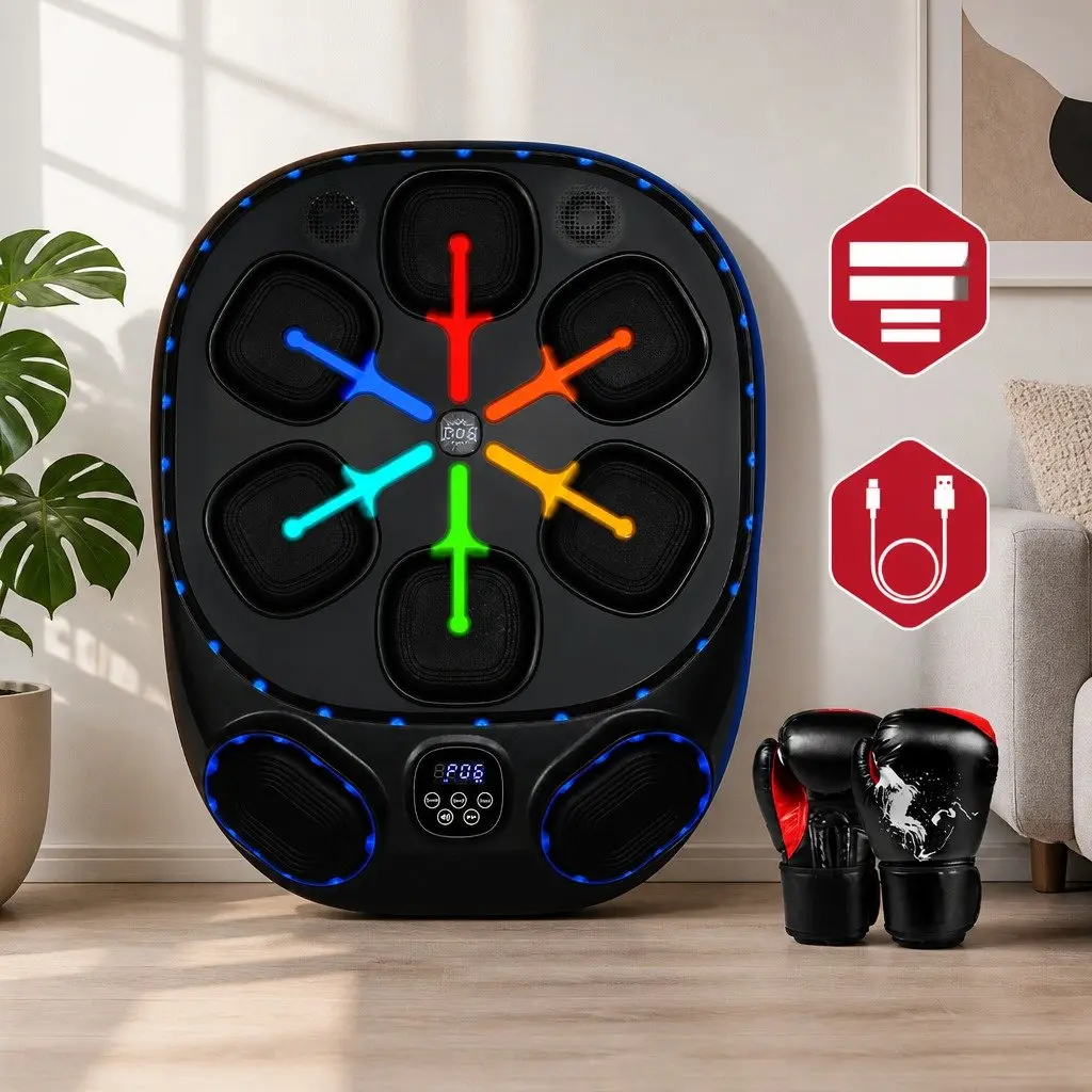 Music Boxing Machine with 12oz Gloves Home Workout Training Punching Bag with Bluetooth Connectivity and Adjustable Speed Settings