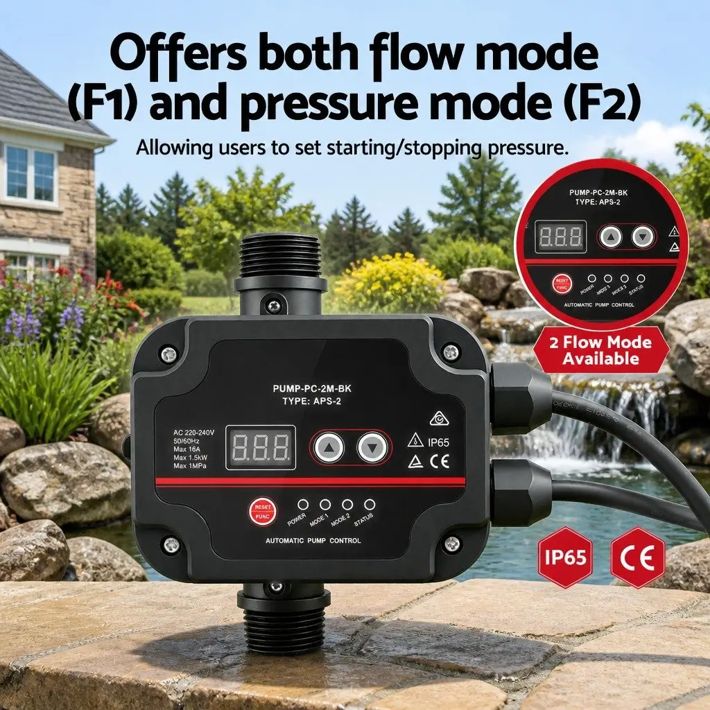 Digital Water Pump Controller 16A 1.5kW Automatic Pressure Switch Adjustable with Digital LED Display and Dry-Run Protection