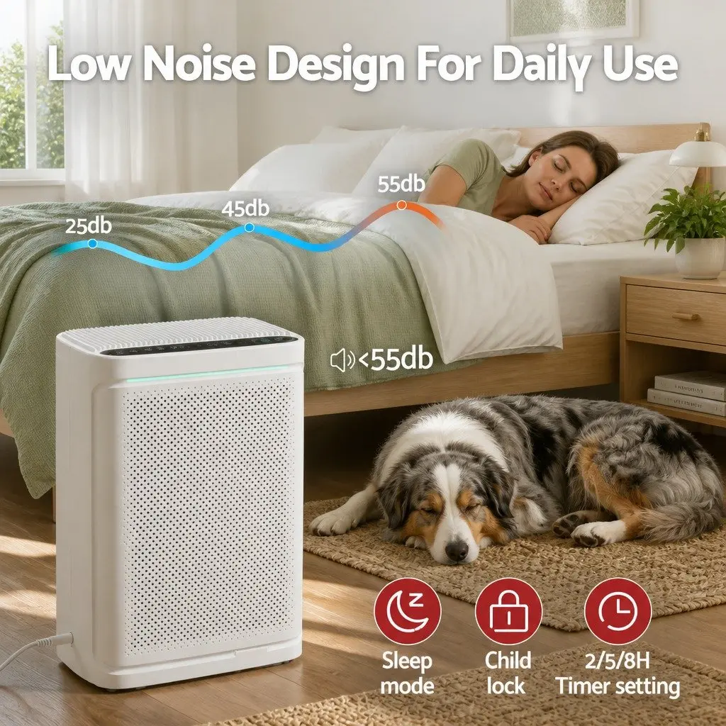 Air Purifier HEPA Filter 200m³/h PM2.5 Digital Display for Bedroom White