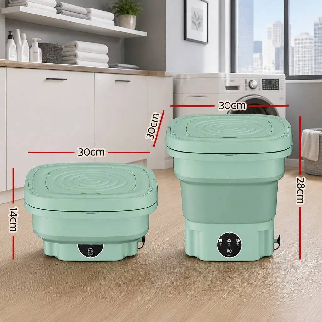 Portable Folding Washing Machine 8L Capacity Lightweight Travel Laundry Green