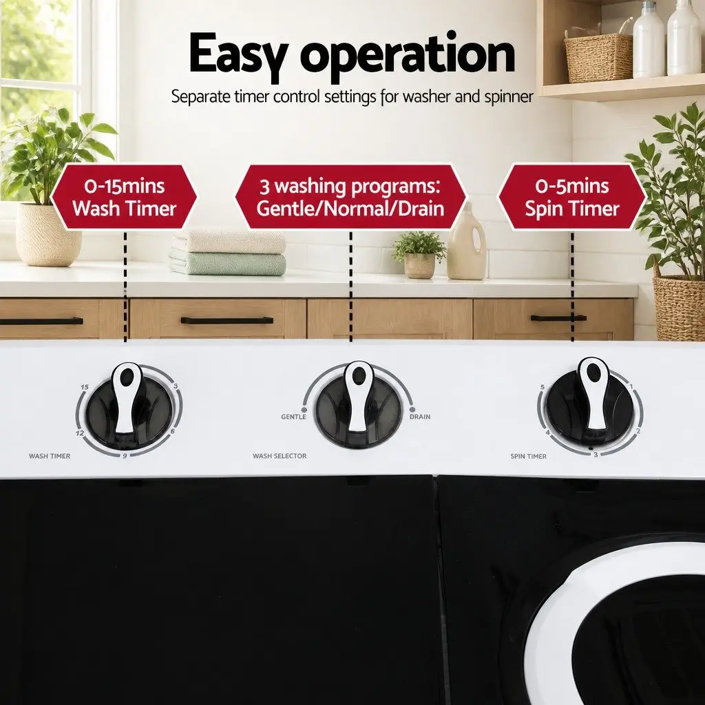 Portable Twin Tub Washing Machine 7KG Capacity Compact Laundry White