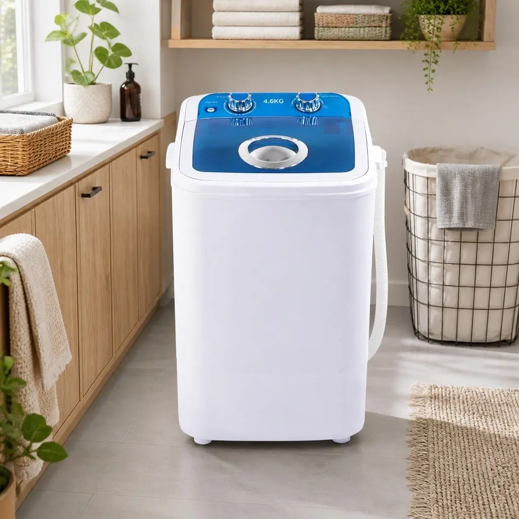Portable Washing Machine 4.6KG Mini Twin Tub Camping Caravan Spin Dryer Blue