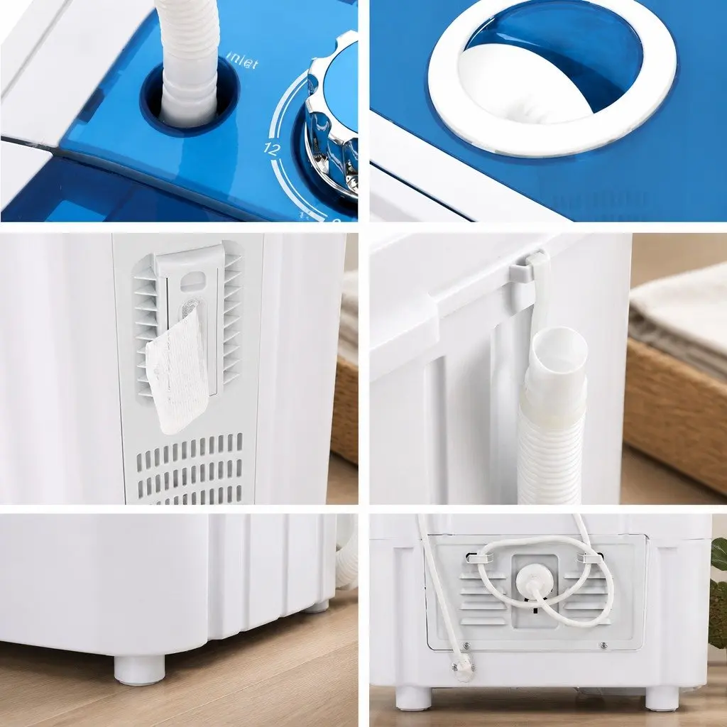 Portable Washing Machine 4.6KG Mini Twin Tub Camping Caravan Spin Dryer Blue