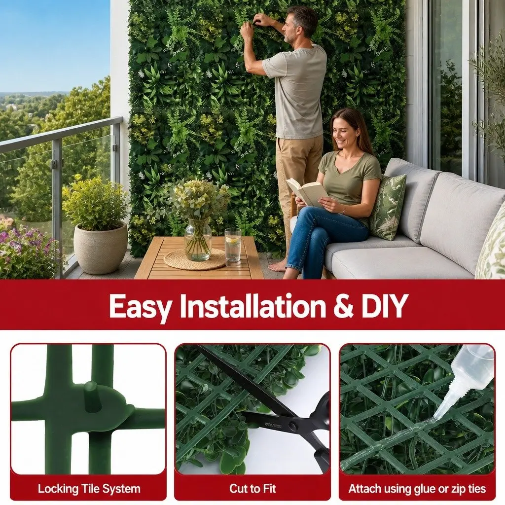 Artificial Plant Wall Panel 40x60cm UV-Resistant Greenery Backdrop Decor Indoor Outdoor
