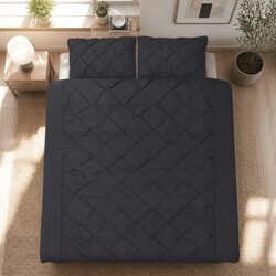 King Size Black Quilt Cover Set with Pintuck Design