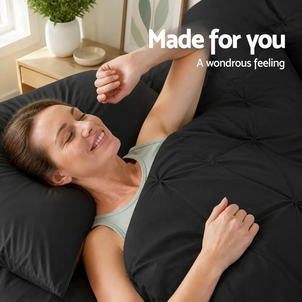 King Quilt Cover Set 3-Piece Duvet Bedding Black Breathable Lightweight Microfibre