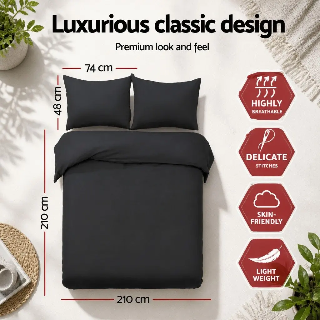 Queen Quilt Cover Set 3 Piece Bedding Duvet Pillowcase Bedroom Home Decor Black