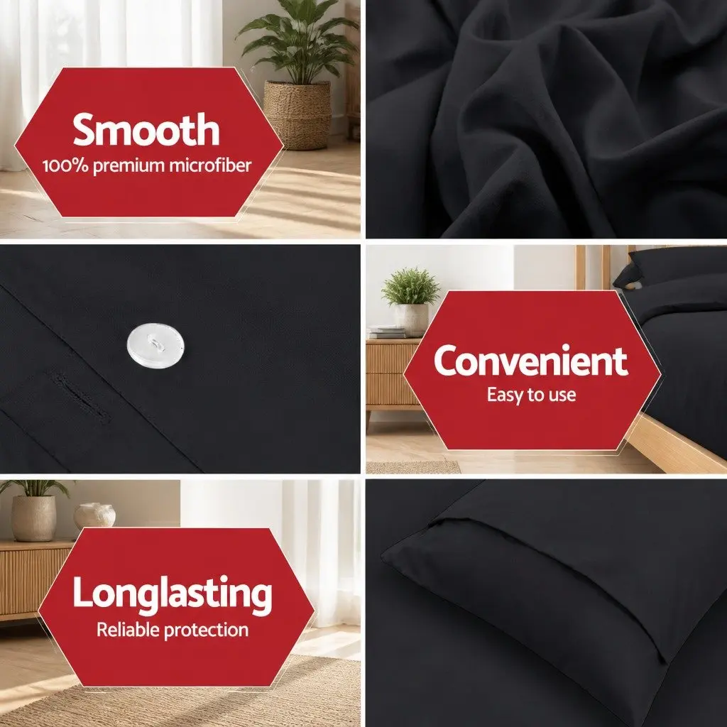 Queen Quilt Cover Set 3 Piece Bedding Duvet Pillowcase Bedroom Home Decor Black