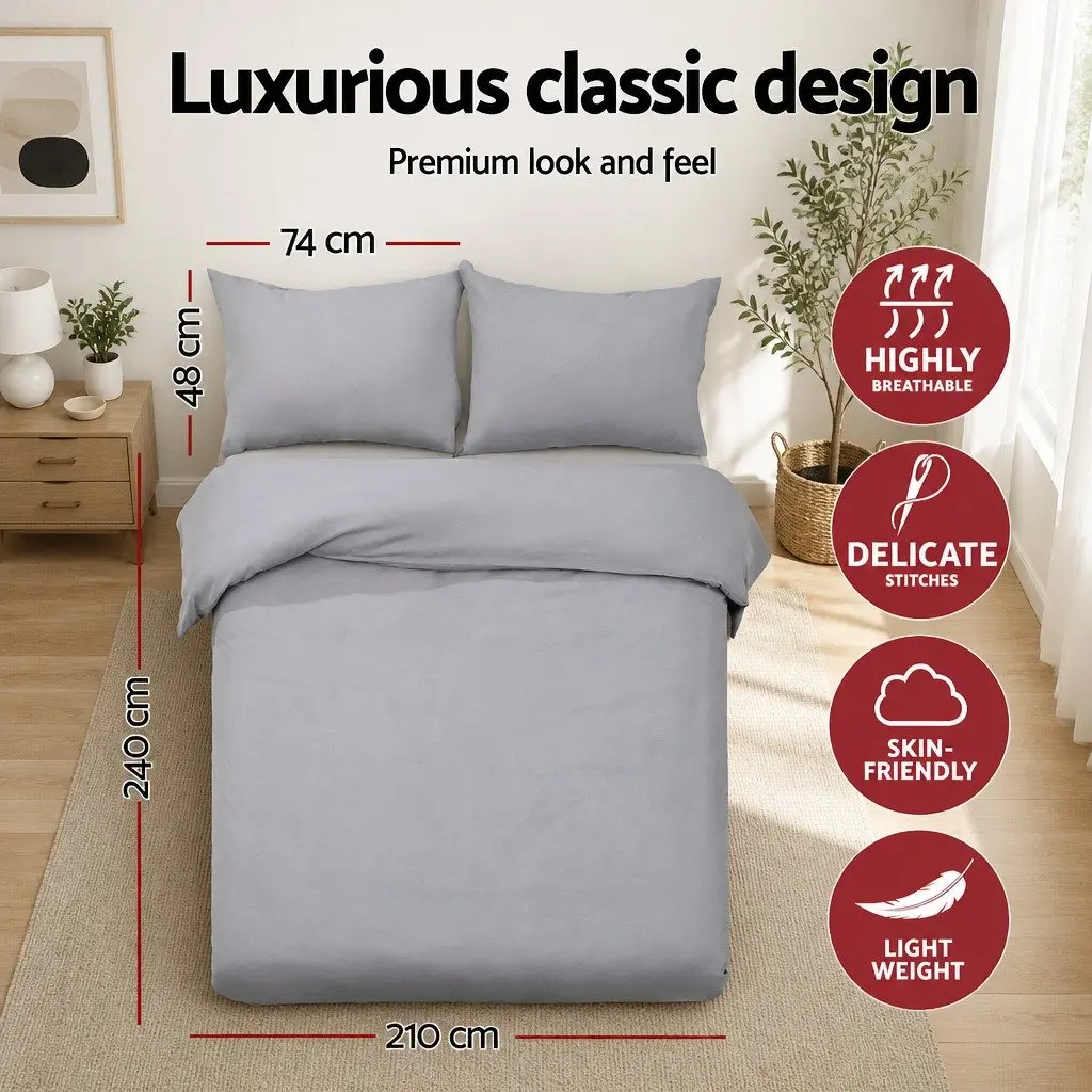 King Quilt Cover Set 3 Piece Bedding Pinch Pleated Grey
