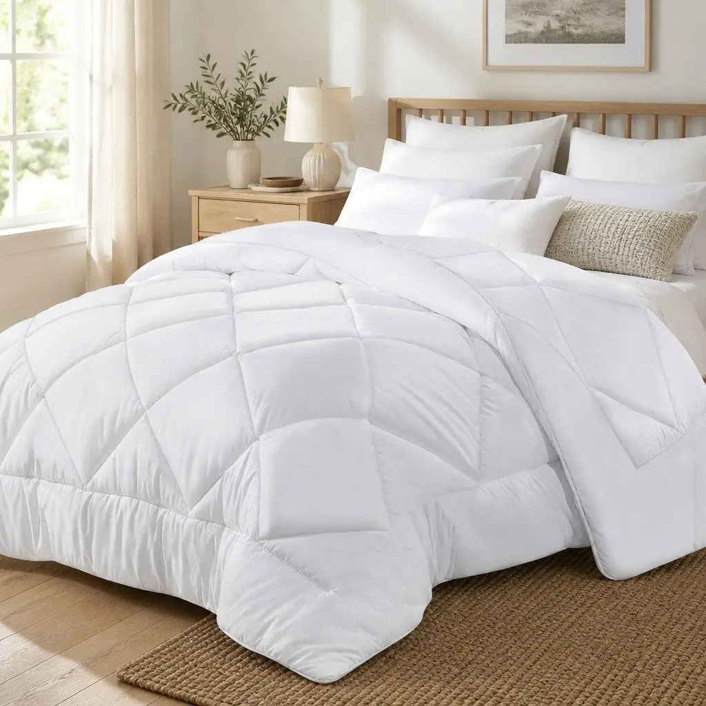 King Microfibre Quilt 400GSM Bamboo Fibre Hollow Fibre Filling White