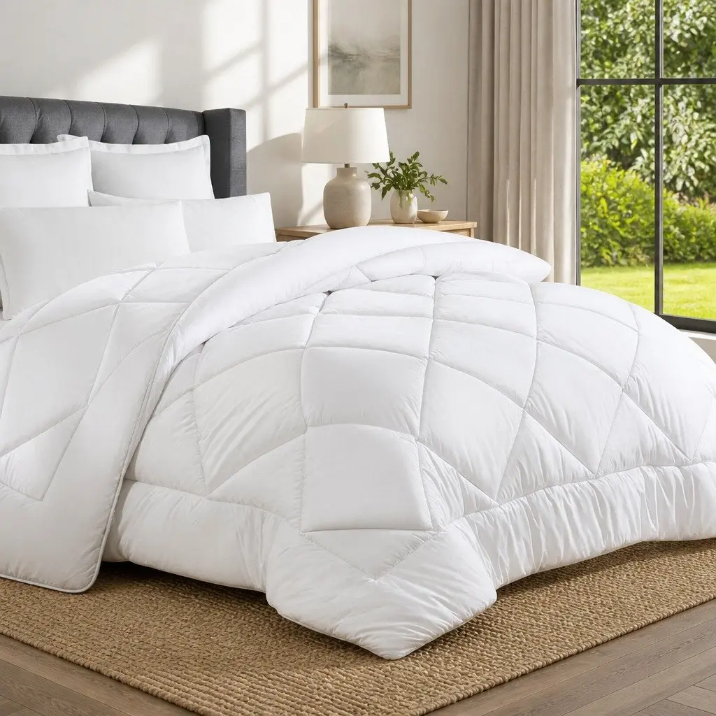 King Size Quilt 240cm x 210cm Microfibre Bamboo Blend White