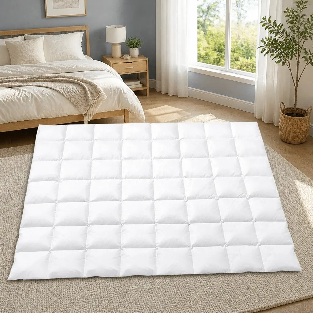 Duck Down Feather Quilt Double Bed 700GSM Baffle Box Construction White