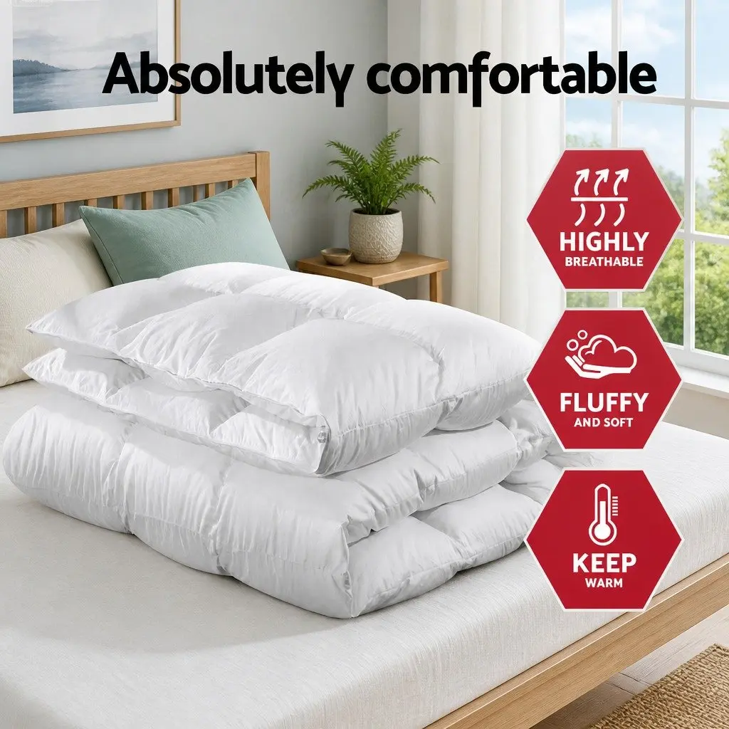 Duck Down Feather Quilt Double Bed 700GSM Baffle Box Construction White