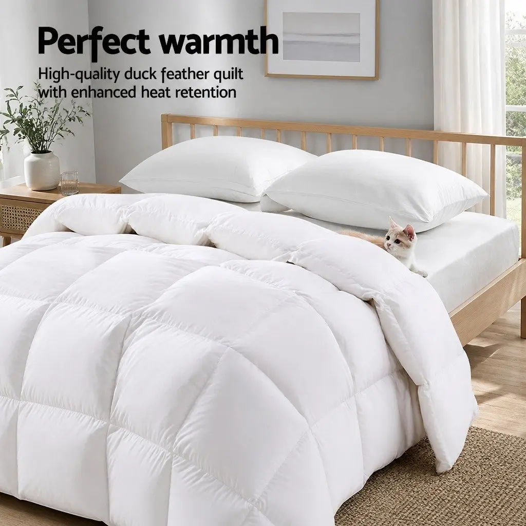 Duck Down Feather Quilt Double Bed 700GSM Baffle Box Construction White