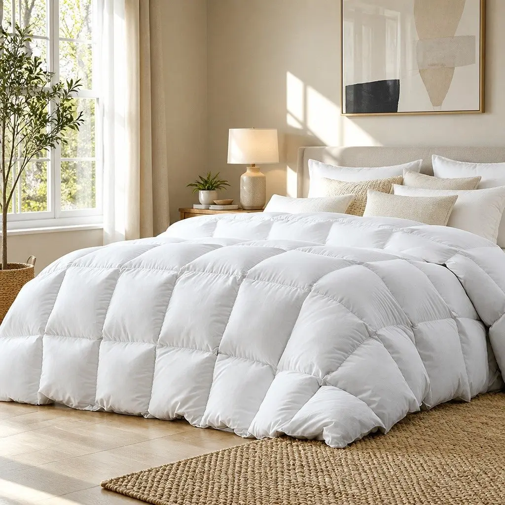 Duck Feather Down Quilt King Size 500GSM Baffle Construction Winter Bedding