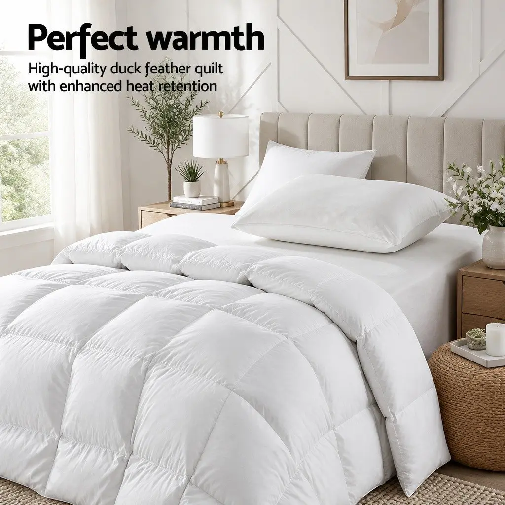 Duck Feather Down Quilt Queen Size Baffle Box Construction Winter Bedding White