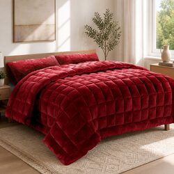 Double-Sided Faux Mink King Size Quilt in Burgundy