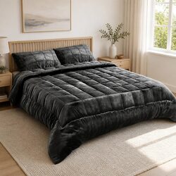 Faux Mink Quilt Super King Size Charcoal Double-Sided Winter Bedding with