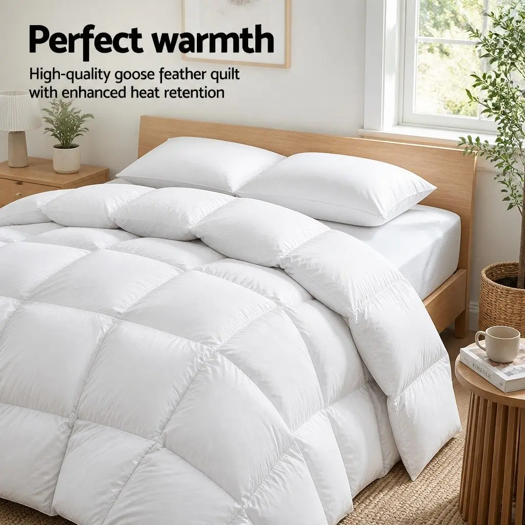Goose Down Feather Quilt Queen Size 700GSM Baffle Box White Cotton Bedding