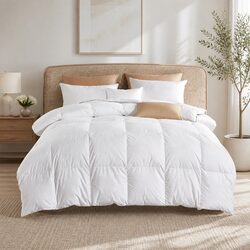 Single Goose Down Feather Quilt 700GSM Baffle Construction Warm Bedding White