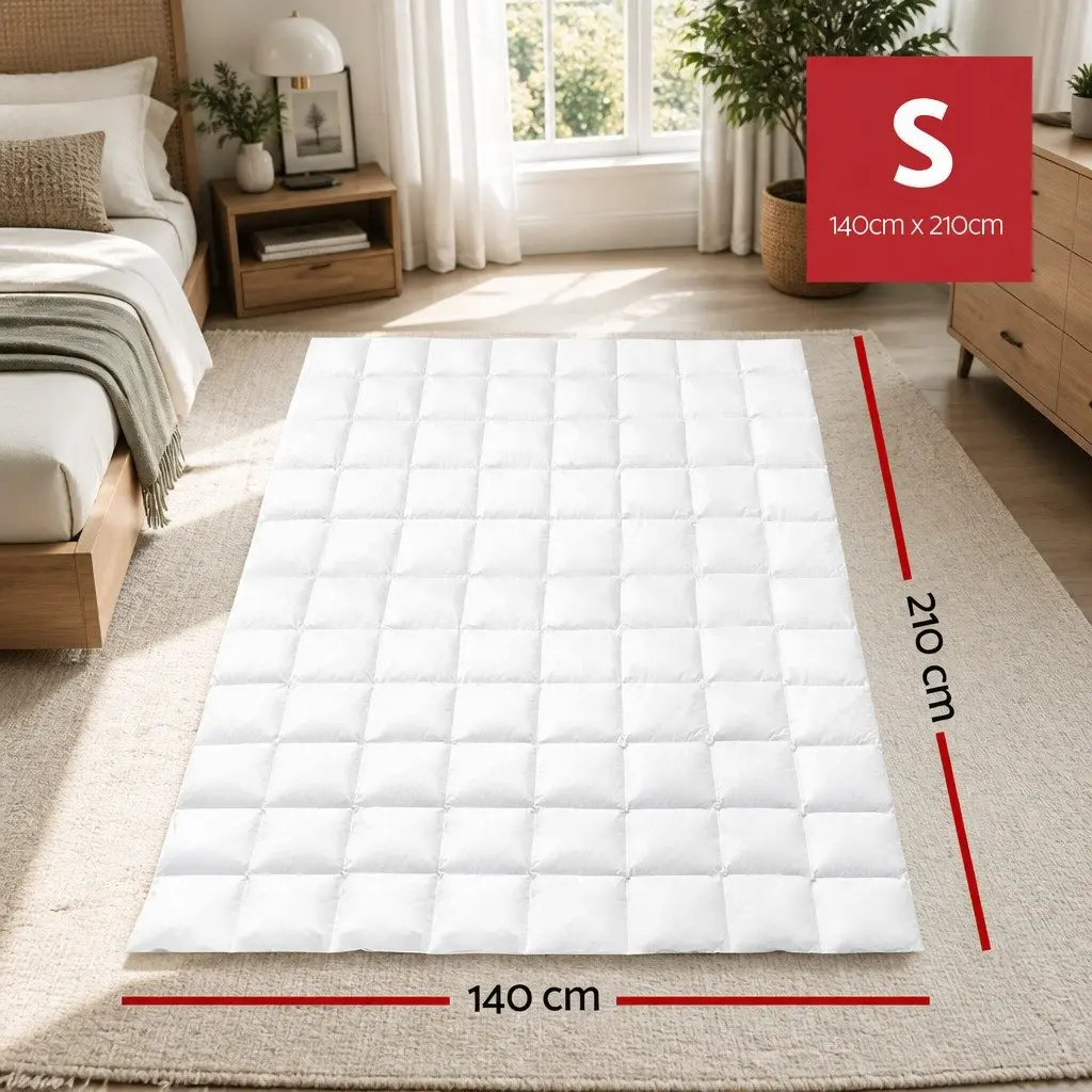 Single Goose Down Feather Quilt 700GSM Baffle Construction Lightweight Breathable Warm Bedding White