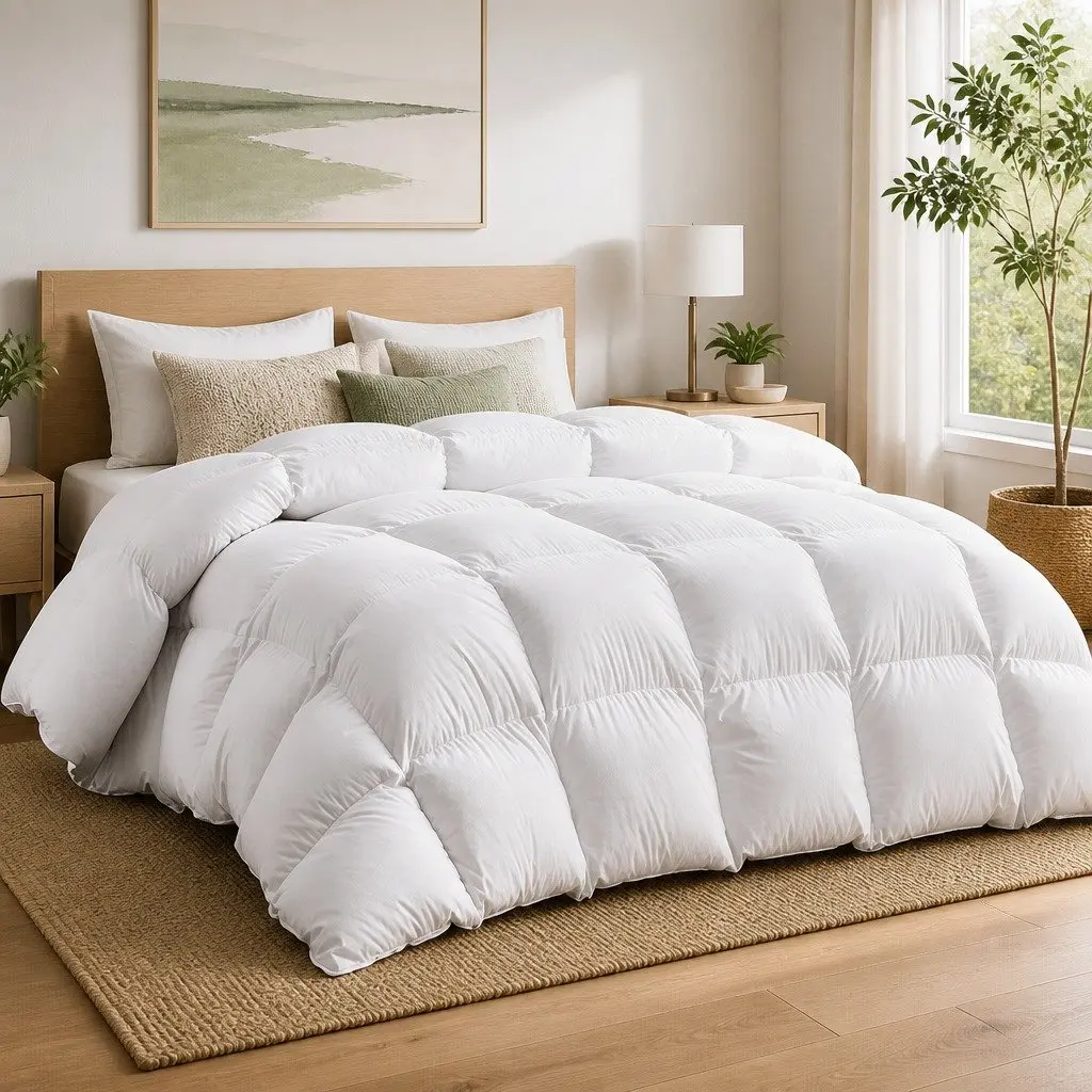 Goose Feather Down Quilt Queen 500GSM Winter Bedding White Baffle Box