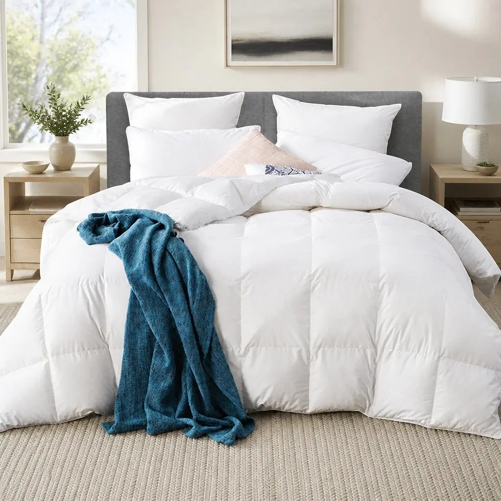 Goose Down Feather Quilt Super King 500GSM Winter Warmth Baffle Box Construction