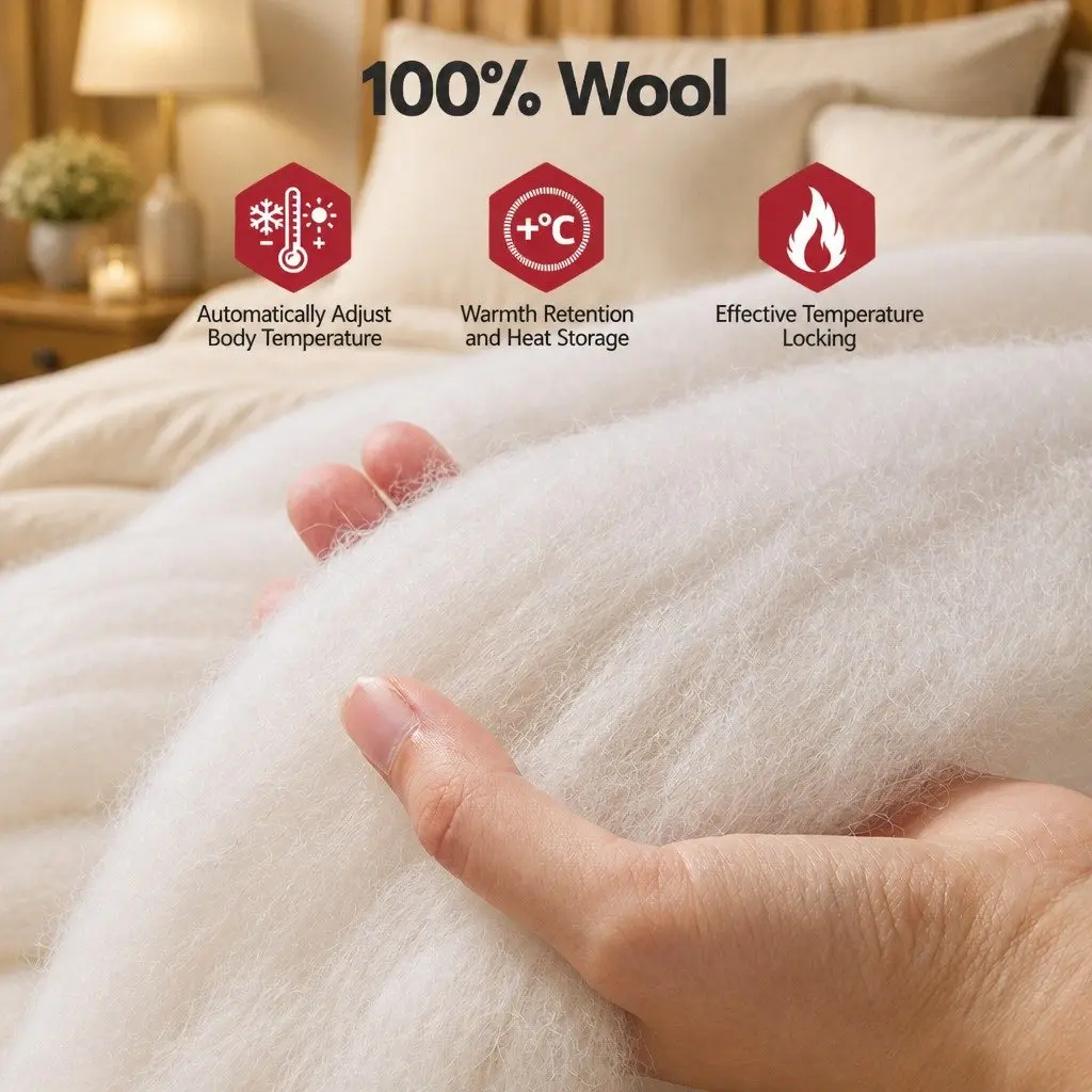 Super King Wool Quilt 500GSM Winter White Baffle Box Construction