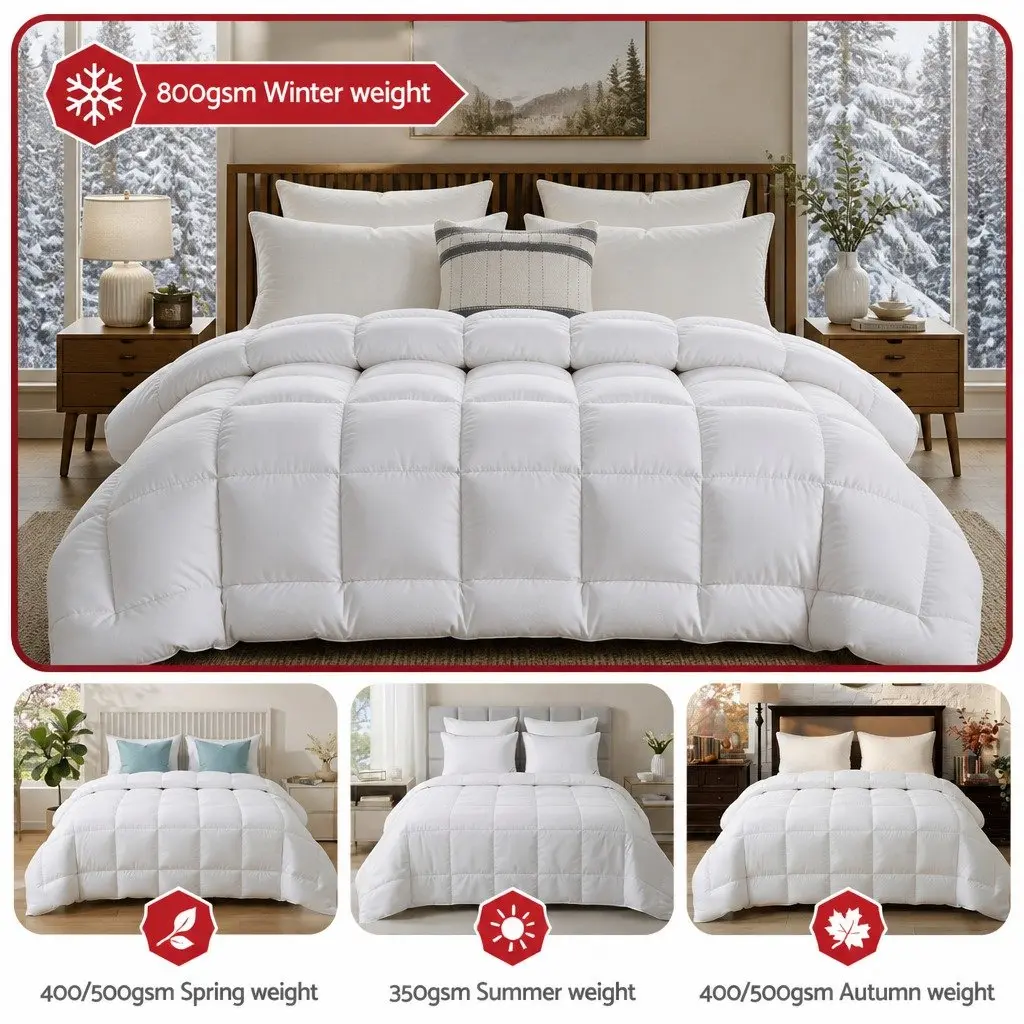 Wool Quilt 800GSM King Size Winter White Baffle Box Construction Warm Bedding