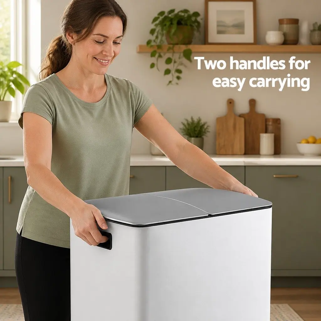 Pedal Bin 40L Dual Compartment Waste Recycle Dustbin Soft Closing White Kitchen