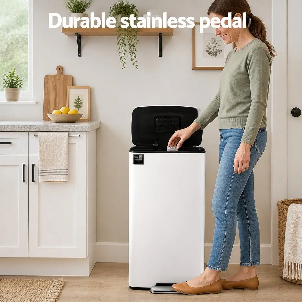 Pedal Bins 40L Rubbish Waste Kitchen Trash Can Hands-Free Soft-Closing Dustbin