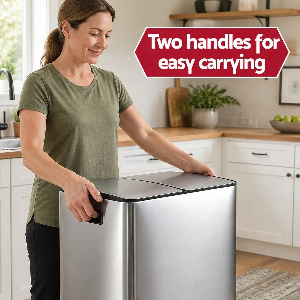 Pedal Bin 60L Dual Compartment Waste Recycle Dustbin Stainless Steel Soft Closing Silver