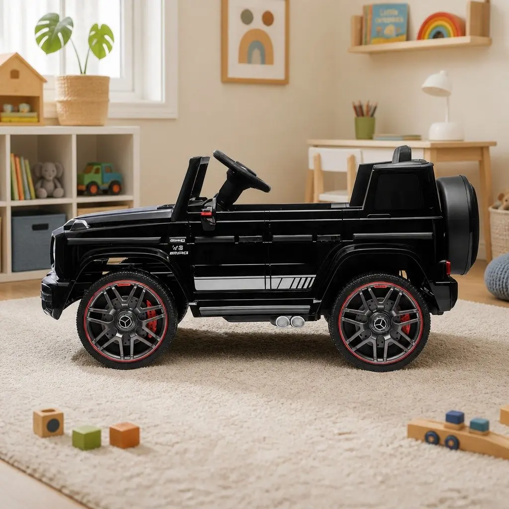 Kids Electric Ride On Car 12V Black Remote Control with Working Doors and Adjustable Safety Seat Belt